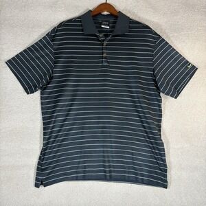 Nike Golf Polo Shirt Mens XL ‎ Navy Blue Striped Dri-Fit Short Sleeve Collared